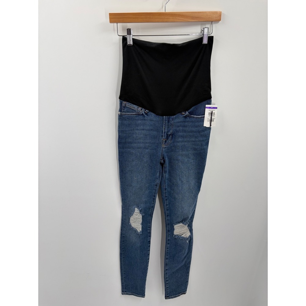 Good American Good Legs Maternity Skinny Jeans Distressed Blue 00/24 NWT